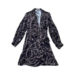 Loft Wmn’s 12P Chain Print Mini Wrap Dress Old Money Classic‎